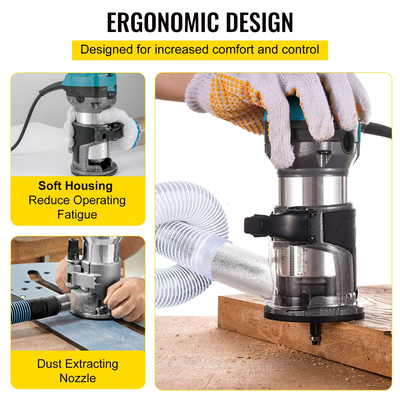 Εργαλείο δρομολογητή VEVOR, δρομολογητής ξύλου 710W, δρομολογητής για επεξεργασία ξύλου με τρεις κολέτες δρομολογητή, εργαλείο δρομολογητή ξύλου με σταθερή βάση, δρομολογητής ξυλουργικής με κέλυφος αλουμινίου και ταχύτητα περιστροφής 13000 - 33000 r/min