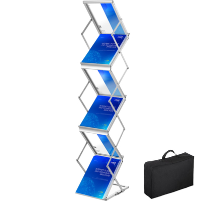 VEVOR Literature Rack, 6 τσέπες, Pop up ράφι περιοδικών από αλουμίνιο, ελαφριά βάση βάσης καταλόγου με τσάντα μεταφοράς για σαλόνι, ξενοδοχείο, εμπορική έκθεση, έκθεση, γραφείο