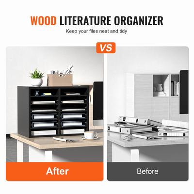 VEVOR Wood Literature Organizer, 12 διαμερίσματα, Ταξινόμηση αρχείων με αφαιρούμενα ράφια, Υποδοχή γραμματοκιβωτίων για Office Home Classroom Οργανισμός Mailrooms, Πιστοποίηση EPA, Μαύρο