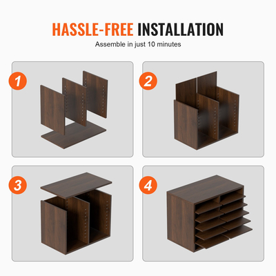 VEVOR Literature Organizers, Ταχυδρομική θυρίδα γραφείου 12 θέσεων με ρυθμιζόμενα ράφια, Ξύλο Literature Sorter 20,4x12x16,1 ίντσες για γραφείο, σπίτι, τάξη, οργάνωση ταχυδρομικών αιθουσών, EPA Certified καφέ