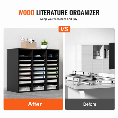 VEVOR Wood Literature Organizer, 24 διαμερίσματα, Ταξινόμηση αρχείων με αφαιρούμενα ράφια, Υποδοχή γραμματοκιβωτίων για Office Home Classroom Οργανισμός Mailrooms, Πιστοποίηση EPA, Μαύρο