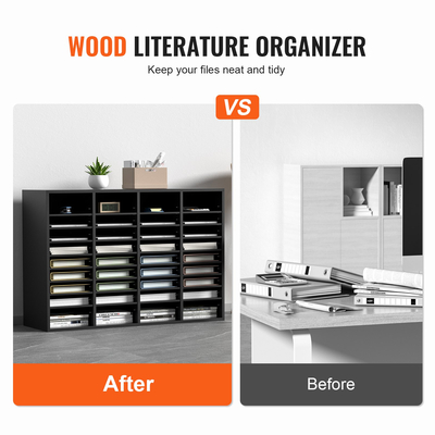 VEVOR Wood Literature Organizer, 36 διαμερίσματα, Ταξινόμηση αρχείων με αφαιρούμενα ράφια, Υποδοχή γραμματοκιβωτίων για Office Home Classroom Οργανισμός Mailrooms, Πιστοποίηση EPA, Μαύρο