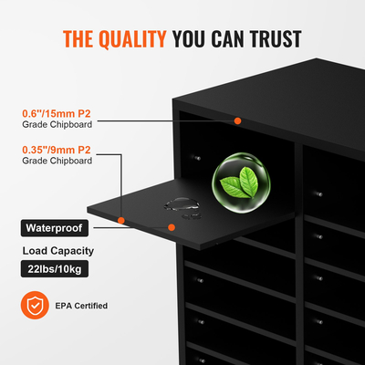 VEVOR Wood Literature Organizer, 36 διαμερίσματα, Ταξινόμηση αρχείων με αφαιρούμενα ράφια, Υποδοχή γραμματοκιβωτίων για Office Home Classroom Οργανισμός Mailrooms, Πιστοποίηση EPA, Μαύρο