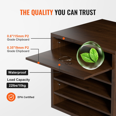 VEVOR Literature Organizers, Γραμματοκιβώτιο γραφείου 5 θέσεων με ρυθμιζόμενα ράφια, Ξύλινος ταξινομητής λογοτεχνίας 13,9x12x13 ίντσες για γραφείο, σπίτι, τάξη, οργάνωση αίθουσες αλληλογραφίας, Πιστοποίηση EPA, Καφέ