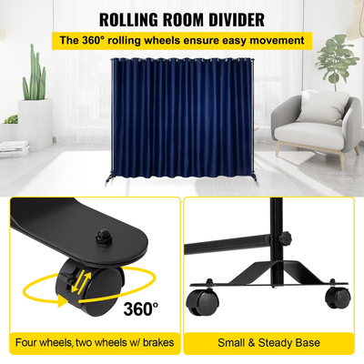 Βάση διαιρέτη κουρτινών VEVOR, 8 πόδια x 10 πόδια, κιτ διαιρέτη δωματίου με 4 τροχούς, πλαίσιο από κράμα αλουμινίου, κουρτίνα συσκότισης και φορητή τσάντα Oxford, επεκτάσιμο διαχωριστικό δωματίου για το γραφείο, το Conference Navy