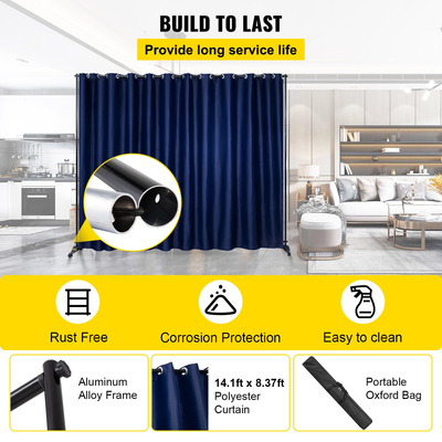 Βάση διαιρέτη κουρτινών VEVOR, 8 πόδια x 10 πόδια, κιτ διαιρέτη δωματίου με 4 τροχούς, πλαίσιο από κράμα αλουμινίου, κουρτίνα συσκότισης και φορητή τσάντα Oxford, επεκτάσιμο διαχωριστικό δωματίου για το γραφείο, το Conference Navy