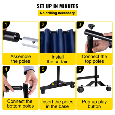 Βάση διαιρέτη κουρτινών VEVOR, 8 πόδια x 10 πόδια, κιτ διαιρέτη δωματίου με 4 τροχούς, πλαίσιο από κράμα αλουμινίου, κουρτίνα συσκότισης και φορητή τσάντα Oxford, επεκτάσιμο διαχωριστικό δωματίου για το γραφείο, το Conference Navy