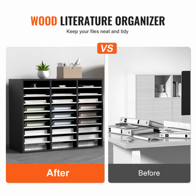 VEVOR Wood Literature Organizer File Sorter Βάση αποθήκευσης χαρτιού 27 υποδοχές Μαύρο