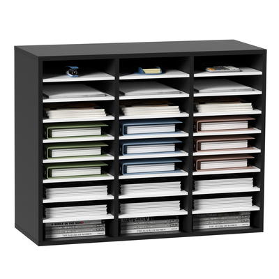 VEVOR Wood Literature Organizer File Sorter Βάση αποθήκευσης χαρτιού 27 υποδοχές Μαύρο