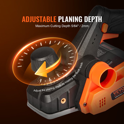 Ηλεκτρική πλάνη χειρός VEVOR Cordless, 3-1/4&quot; πλάτος, 16500 RPM Πλάνισμα χειρός με ρυθμιζόμενο βάθος πλανίσματος 5/64&quot; Λεπίδες HSS Dual Side Dust Outlet, για ξυλουργική λείανση επιφάνειας πλανίσματος ξύλου