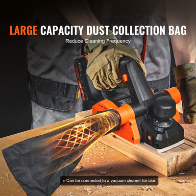 Ηλεκτρική πλάνη χειρός VEVOR Cordless, 3-1/4&quot; Width, 16000 RPM Πλάνη χειρός με μπαταρία 5/64&quot; Ρυθμιζόμενο βάθος 5/64&quot; Λεπίδες HSS Dual Side Dust Outlet, για ξυλουργική λείανση επιφάνειας πλανίσματος ξύλου