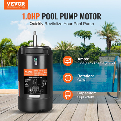 VEVOR 1HP Pool Pump Motor 115/230V 9,8/4,9A 56J 3450RPM 90μF/250V Capacitor