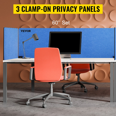 VEVOR Desk Divider 60&#039;&#039; Desk Privacy Panel, 3 Panels Privacy Acoustic Panel, Sound Absorbing Acoustic Privacy Panel, Μειώστε το θόρυβο και τις οπτικές περισπασμούς, Ελαφρύς διαχωριστής με σφιγκτήρα Navy Blue