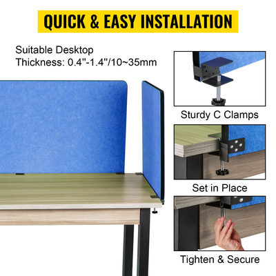 VEVOR Desk Divider 60&#039;&#039; Desk Privacy Panel, 3 Panels Privacy Acoustic Panel, Sound Absorbing Acoustic Privacy Panel, Μειώστε το θόρυβο και τις οπτικές περισπασμούς, Ελαφρύς διαχωριστής με σφιγκτήρα Navy Blue