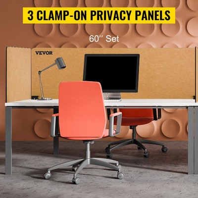VEVOR Desk Divider 60&#039;&#039; Desk Privacy Panel, 3 panels Privacy Acoustic panel, Sound Absorbing Acoustic Privacy panel, Μειώστε το θόρυβο και τις οπτικές περισπασμούς, Ελαφρύ κίτρινο διαχωριστικό με σφιγκτήρα
