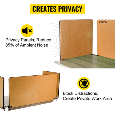 VEVOR Desk Divider 60&#039;&#039; Desk Privacy Panel, 3 panels Privacy Acoustic panel, Sound Absorbing Acoustic Privacy panel, Μειώστε το θόρυβο και τις οπτικές περισπασμούς, Ελαφρύ κίτρινο διαχωριστικό με σφιγκτήρα