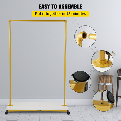 Σχάρα ενδυμάτων VEVOR, 100 x 36 x 150 cm, ράφι ρούχων βαρέως τύπου με ράφι κάτω, 4 περιστρεφόμενοι τροχίσκοι, στιβαρός ατσάλινος σκελετός, οργάνωση ρολού ρούχων για μπουτίκ καταστήματος λιανικής στο δωμάτιο πλυντηρίων, χρυσό