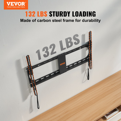 VEVOR Universal επιτοίχιος στήριγμα τηλεόρασης, βάση τηλεόρασης χαμηλού προφίλ ταιριάζει στις περισσότερες τηλεοράσεις 37-70 ιντσών, βραχίονες τηλεόρασης με κλίση τοίχου, Max VESA 600x400 mm, Χωράει έως και 132 λίβρες