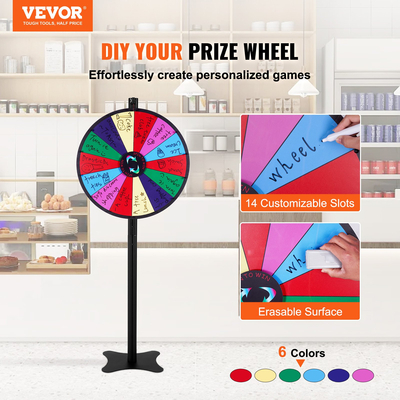 VEVOR 24 ιντσών Spinning Prize Wheel, 14 Slots Spinning Wheel, Roulette Roulette with Dry Ease and 2 Markers, Standing on table ή στο πάτωμα Win Fortune Spin Games στο Party Pub Trade Show Carnival