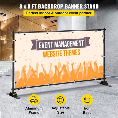 VEVOR 8FT Backdrop Banner Stand Step and Repeat Ρυθμιζόμενο Τηλεσκοπικό Ελαφρύ Εμπορικό Εκθεσιακό Επίτοιχο Επίδειξη με τσάντα μεταφοράς