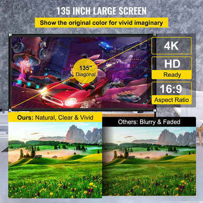 Εξωτερική οθόνη ταινιών VEVOR, φορητή οθόνη ταινίας 135&quot;, Οθόνη προβολέα εξωτερικού χώρου 16:9 HD ευρείας γωνίας, φορητή οθόνη προβολέα εύκολης συναρμολόγησης με τσάντα και βάση αποθήκευσης, οθόνη προβολέα για εξωτερική χρήση