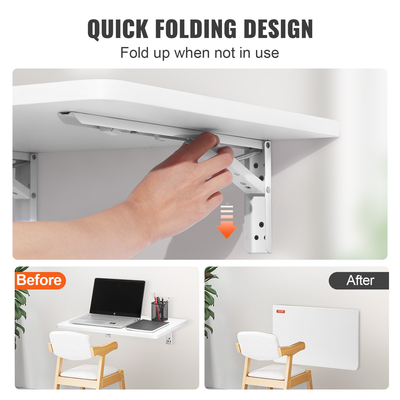 Επιτοίχιο πτυσσόμενο τραπέζι VEVOR, Πτυσσόμενα τραπέζια επιτοίχιας βάσης, Ξύλινο πλωτό γραφείο για τραπεζαρία, πλυσταριό, γραφείο, 23,6&quot; x 15,6&quot; Πτυσσόμενο γραφείο με στήριγμα από ανθρακούχο χάλυβα