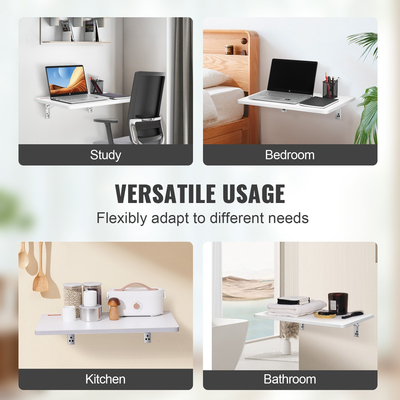 Επιτοίχιο πτυσσόμενο τραπέζι VEVOR, Πτυσσόμενα τραπέζια επιτοίχιας βάσης, Ξύλινο πλωτό γραφείο για τραπεζαρία, πλυσταριό, γραφείο, 23,6&quot; x 15,6&quot; Πτυσσόμενο γραφείο με στήριγμα από ανθρακούχο χάλυβα