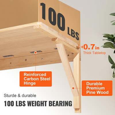 VEVOR Επιτοίχιο Πτυσσόμενο Τραπέζι, Επιτοίχια Πτυσσόμενα Τραπέζια, Επιπλωτή επιφάνεια από μασίφ ξύλο για τραπεζαρία, Πλυσταριό, Γραφείο, 31,5&quot; x 23,58&quot; x 17,24&quot; Πτυσσόμενο γραφείο
