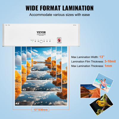 Πλαστικοποιητής VEVOR, Μηχάνημα πλαστικοποίησης 13 ιντσών, θερμικός πλαστικοποιητής 4 κυλίνδρων ζεστού και κρύου, γρήγορη προθέρμανση, μηχανή γρήγορης πλαστικοποίησης με μεμβράνες πλαστικοποίησης 3 mil για σπίτι, γραφείο, σχολείο