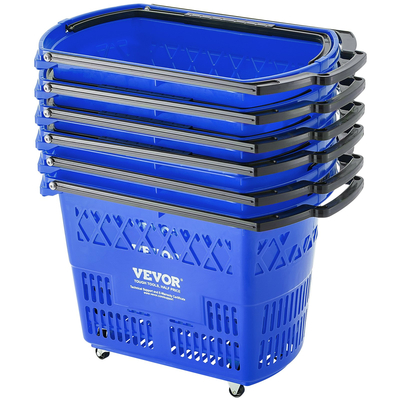 VEVOR Plastic Rolling Trolley Shopping Basket On Wheels 6PCS 39L with Handle