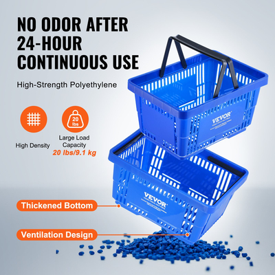VEVOR Καλάθι αγορών Φορητό καλάθι παντοπωλείου 12 τεμ. 24L με λαβή &amp; βάση μπλε