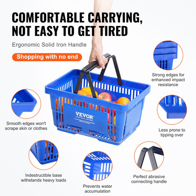 VEVOR Καλάθι αγορών Φορητό καλάθι παντοπωλείου 12 τεμ. 24L με λαβή &amp; βάση μπλε