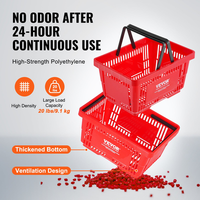 Καλάθι αγορών VEVOR Φορητό καλάθι παντοπωλείου 12 τεμ. 24L με λαβή &amp; βάση κόκκινο