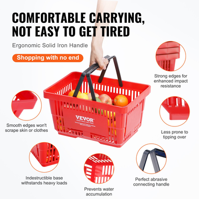 Καλάθι αγορών VEVOR Φορητό καλάθι παντοπωλείου 12 τεμ. 24L με λαβή &amp; βάση κόκκινο