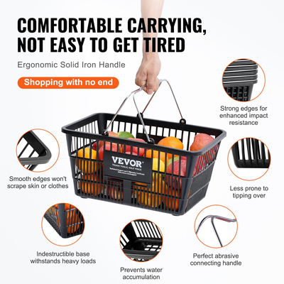 Καλάθι αγορών VEVOR Καλάθι παντοπωλείου 12 τμχ 21L με σιδερένια λαβή &amp; βάση μαύρο
