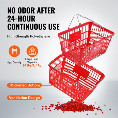 Καλάθι αγορών VEVOR Καλάθι παντοπωλείου 12 ΤΕΜ 21L με σιδερένια λαβή &amp; βάση κόκκινο