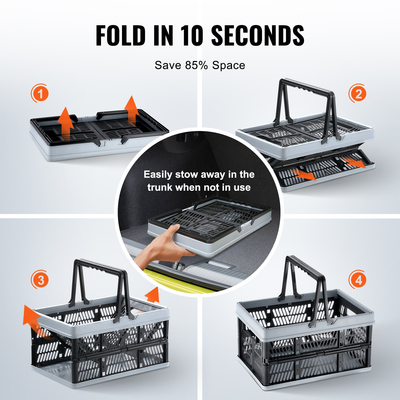 VEVOR Πτυσσόμενο καλάθι αγορών Φορητό καλάθι παντοπωλείου 3 ΤΕΜ 25L με χερούλι