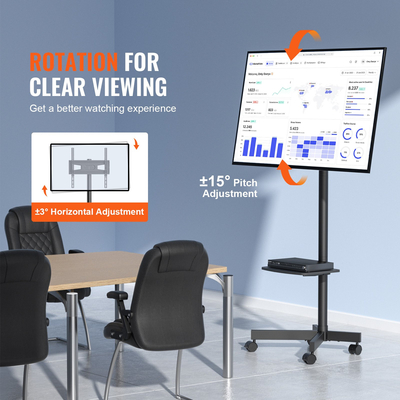 Βάση φορητής τηλεόρασης VEVOR, Κινητό καρότσι τηλεόρασης για τηλεοράσεις 23 έως 60 ιντσών, Φορητή βάση τηλεόρασης ρυθμιζόμενου ύψους με ρόδες, με δίσκο για συσκευές οπτικοακουστικής, κυλιόμενη βάση τηλεόρασης με βάση για υπνοδωμάτιο, σαλόνι