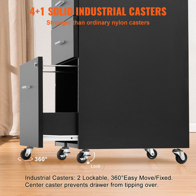 Ντουλάπι αρχείων VEVOR, Ξύλινη ντουλάπα 3 συρταριών, ντουλάπι γραφείου κλειδώματος για μέγεθος Letter/A4, ντουλάπι αρχείων με 5 ρόδες για γραφείο στο σπίτι, Μαύρο