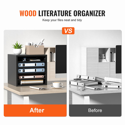 VEVOR Literature Organizers, Ταχυδρομική θυρίδα γραφείου 5 θέσεων με ρυθμιζόμενα ράφια, Ξύλο Literature Sorter 13,9x12x13 ίντσες για γραφείο, σπίτι, τάξη, οργάνωση αίθουσες αλληλογραφίας, πιστοποίηση EPA, Μαύρο