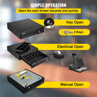 Συρτάρι ταμειακής μηχανής VEVOR, 16&quot; 12 V, για σύστημα POS με Δίσκο μετρητών 5 χαρτονομισμάτων 6 νομισμάτων, αφαιρούμενη θήκη για νομίσματα &amp; 2 κλειδιά, καλώδιο RJ11/RJ12 για σούπερ μάρκετ, μπαρ, καφετέρια, εστιατόριο