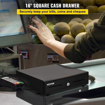 Συρτάρι ταμειακής μηχανής VEVOR, 16&quot; 2 τρόποι ξεκλειδώματος, πλήρως αφαιρούμενο σχέδιο με δίσκο μετρητών 5 χαρτονομισμάτων 8 νομισμάτων, 2 κλειδιά περιλαμβάνονται, Ταμειακές μηχανές μικρού μεγέθους για σούπερ μάρκετ, μπαρ, καφετέρια, εστιατόριο