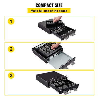 Συρτάρι ταμειακής μηχανής VEVOR, 16&quot; 2 τρόποι ξεκλειδώματος, πλήρως αφαιρούμενο σχέδιο με δίσκο μετρητών 5 χαρτονομισμάτων 8 νομισμάτων, 2 κλειδιά περιλαμβάνονται, Ταμειακές μηχανές μικρού μεγέθους για σούπερ μάρκετ, μπαρ, καφετέρια, εστιατόριο