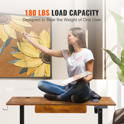 Γραφείο ρυθμιζόμενου ύψους VEVOR, 47,2 x 23,6 ίντσες με συρτάρι, Ηλεκτρικό γραφείο με 3 πλήκτρα, Ολόκληρη επιφάνεια επιφάνειας εργασίας, διπλός μεταλλικός σκελετός, Επιτραπέζιο όρθιο υπολογιστή χωρητικότητας 180 LBS, για το σπίτι και το γραφείο