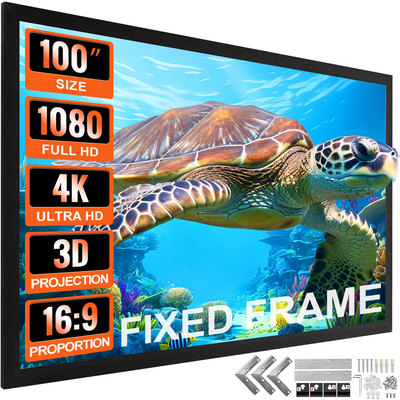 VEVOR 100 Inch Diagonal Projector Screen 16:9 4K HD Projector Aluminum Frame Portable Screen Screen Sputation Wall for Home Threater Outdoor Use (100inch)