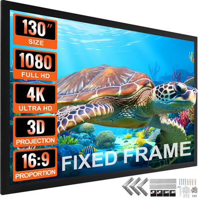 Οθόνη προβολής VEVOR 130 ιντσών 16:9 Οθόνη ταινίας HDTV 4K σταθερού πλαισίου Οθόνη 3D προβολέα για χρήση σε εξωτερικούς χώρους κινηματογράφου HDTV 4K (130 ιντσών)