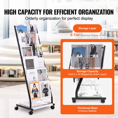 Μπροσούρα VEVOR Display Rack 6-Tier Magazine Literature Display Stand 4 Wheels