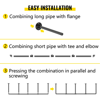 VEVOR Βιομηχανικά ράφια σωλήνων 4 επιπέδων τοίχου Σιδερένια ράφια 3 ΤΕΜ.