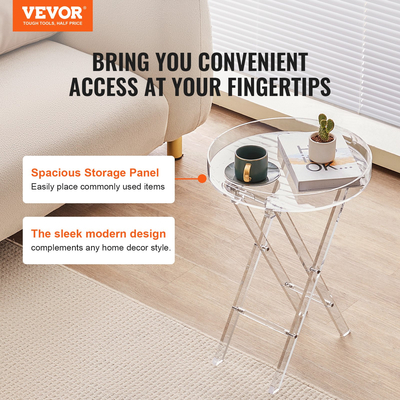 Ακρυλικό τραπέζι με πτυσσόμενο δίσκο VEVOR, Ακρυλικό ακρυλικό τραπέζι με πτυσσόμενο X πόδι, διαφανές ακρυλικό πλαϊνό τραπέζι για καφέ, ποτό, φαγητό, σνακ που χρησιμοποιείται σε σαλόνι, υπνοδωμάτιο και μελέτη