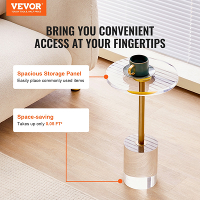 VEVOR Clear Acrylic End Τραπέζι, Ακρυλικό Βοηθητικό Τραπέζι με Στερεά Βάση, 11,9 x 11,9 ιντσών στρογγυλό τραπέζι, 21,4 ιντσών ύψος, για καφέ, ποτό, φαγητό, σνακ που χρησιμοποιείται στο σαλόνι, το υπνοδωμάτιο και το γραφείο